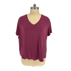 Terra & Sky V-Neck T-Shirt Burgundy Short Sleeve High Low Hem 2X 20W-22W